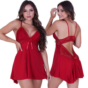 Camisola Sexy Feminina sem Bojo com Costas Abertas e Calcinha Regulável