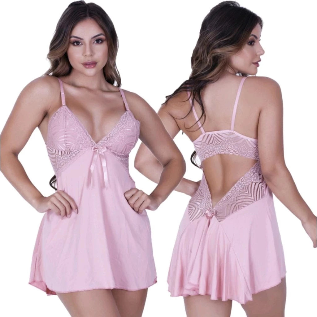 Camisola Sexy Feminina sem Bojo com Costas Abertas e Calcinha Regulável