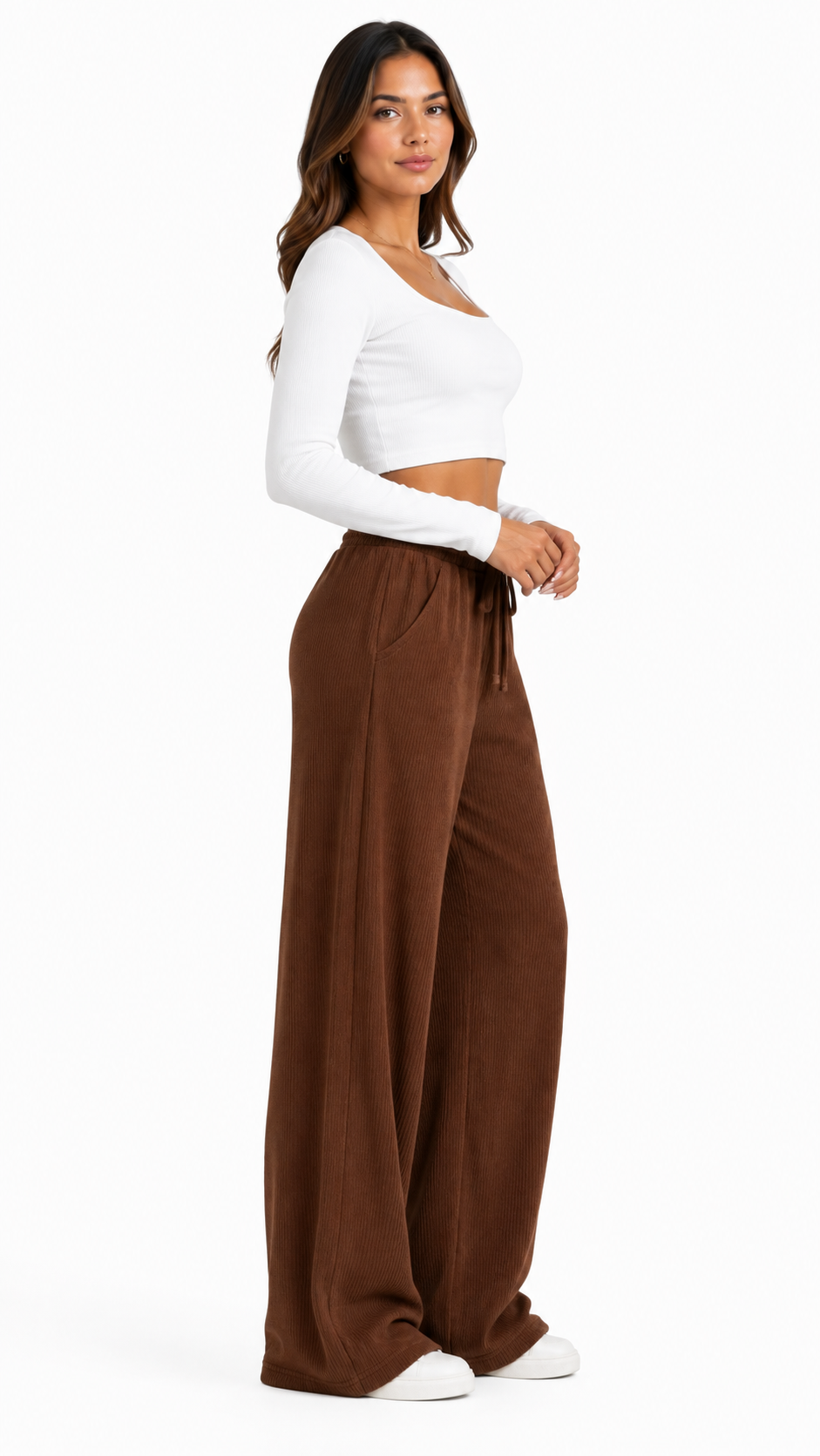 Calça Wide Leg Canelada Confy Cintura Alta — Segunda Pele