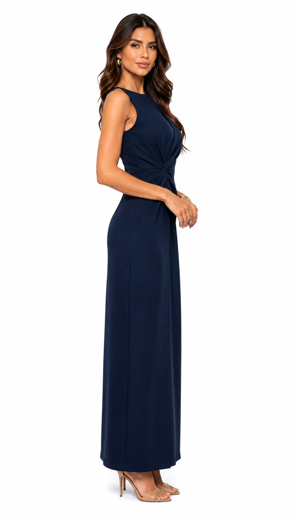 Vestido Longo Nó na Cintura Decote Canoa — Silhueta Minimalista TAIGI