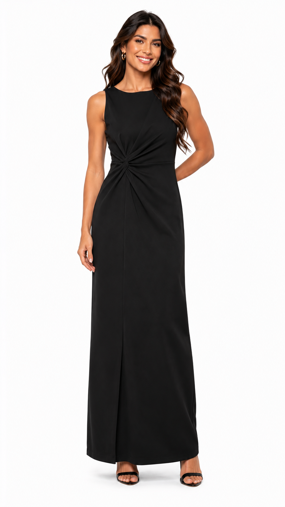 Vestido Longo Nó na Cintura Decote Canoa — Silhueta Minimalista TAIGI