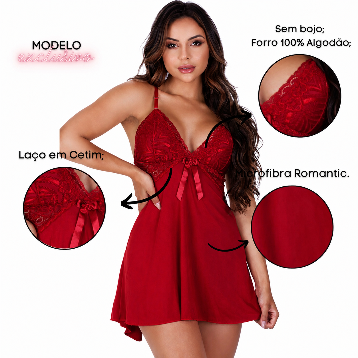 Camisola Sexy Feminina sem Bojo com Costas Abertas e Calcinha Regulável