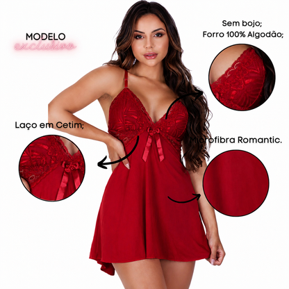 Camisola Sexy Feminina sem Bojo com Costas Abertas e Calcinha Regulável