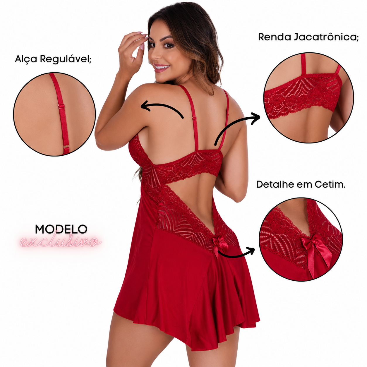 Camisola Sexy Feminina sem Bojo com Costas Abertas e Calcinha Regulável