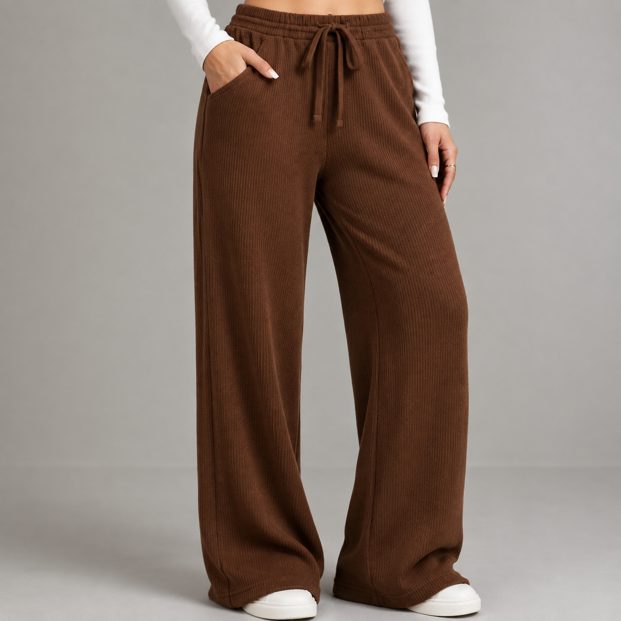 Calça Feminina Canelada Comfort Cintura Alta