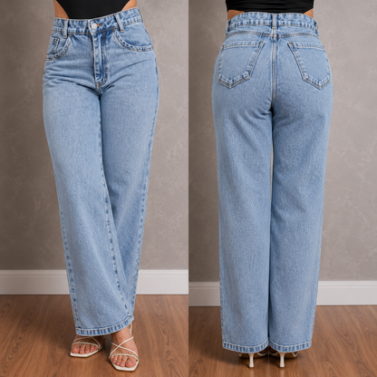 Calça Jeans Feminina Wide Leg Cintura Alta