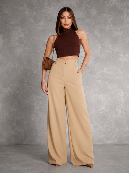 Calça Alfaiataria Pantalona Feminina Premium Wide Leg com Bolso
