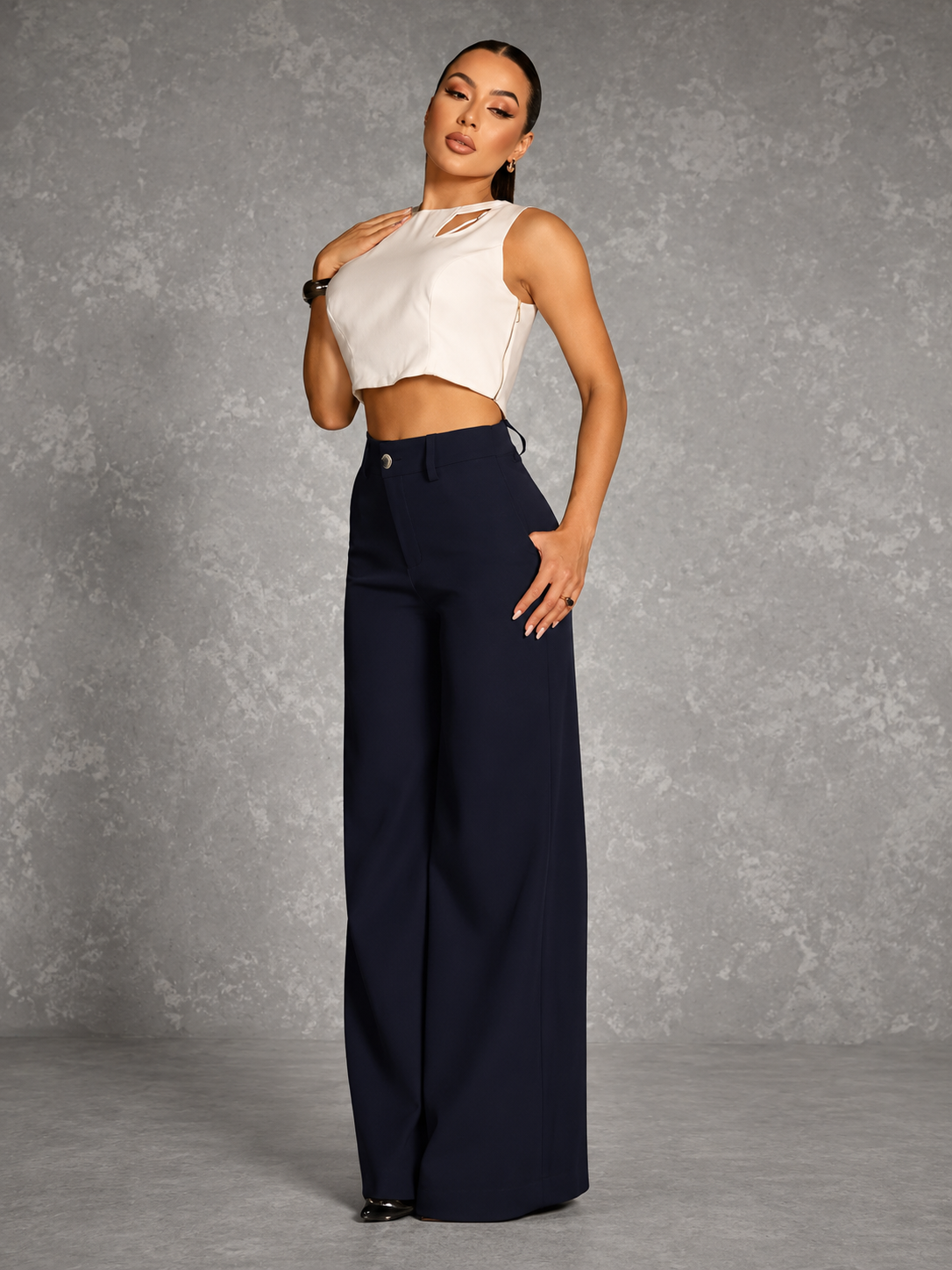 Calça Alfaiataria Pantalona Feminina Premium Wide Leg com Bolso