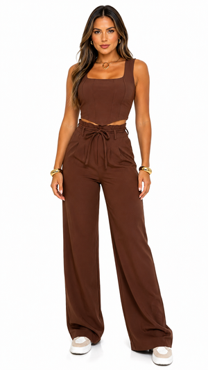 Calça Pantalona Alfaiataria Feminina com Amarração — Wide Leg
