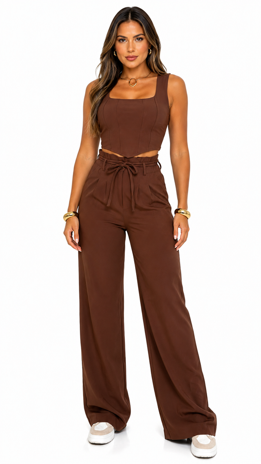 Calça Pantalona Alfaiataria Feminina com Amarração — Wide Leg