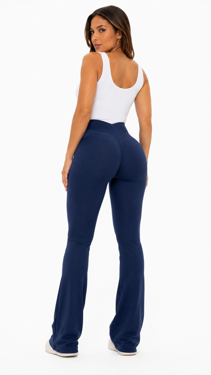 Calça Flare Cós Cruzado Canelada Zero Transparência — Empina Bumbum TAIGI