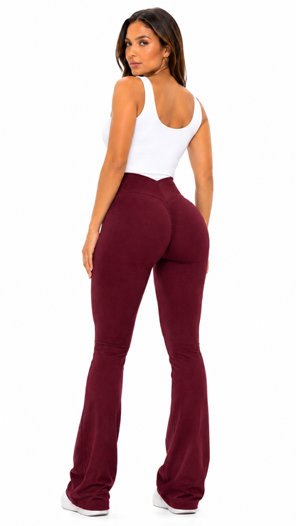 Calça Flare Cós Cruzado Canelada Zero Transparência — Empina Bumbum TAIGI