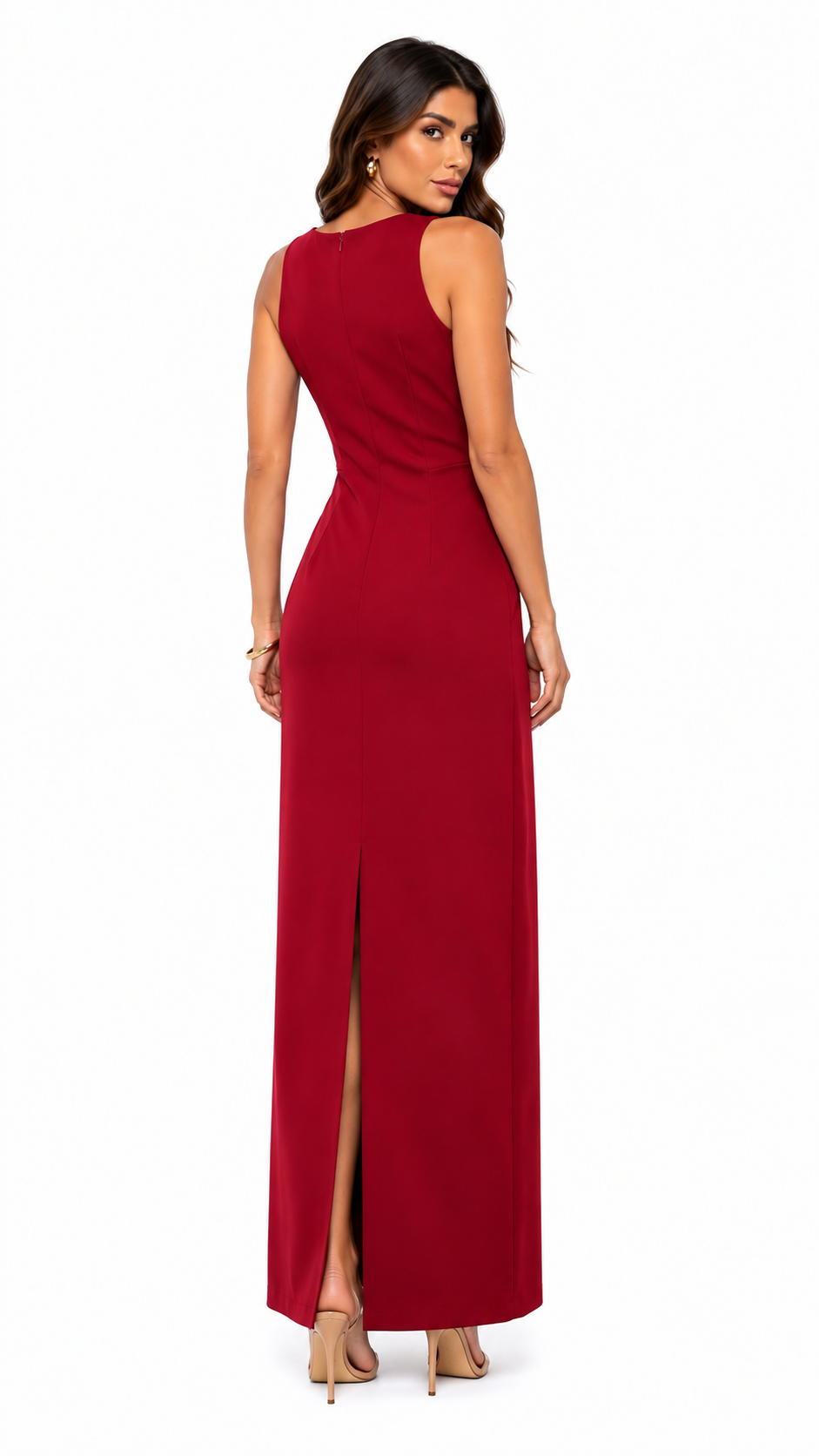 Vestido Longo Nó na Cintura Decote Canoa — Silhueta Minimalista TAIGI