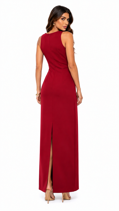 Vestido Longo Nó na Cintura Decote Canoa — Silhueta Minimalista TAIGI