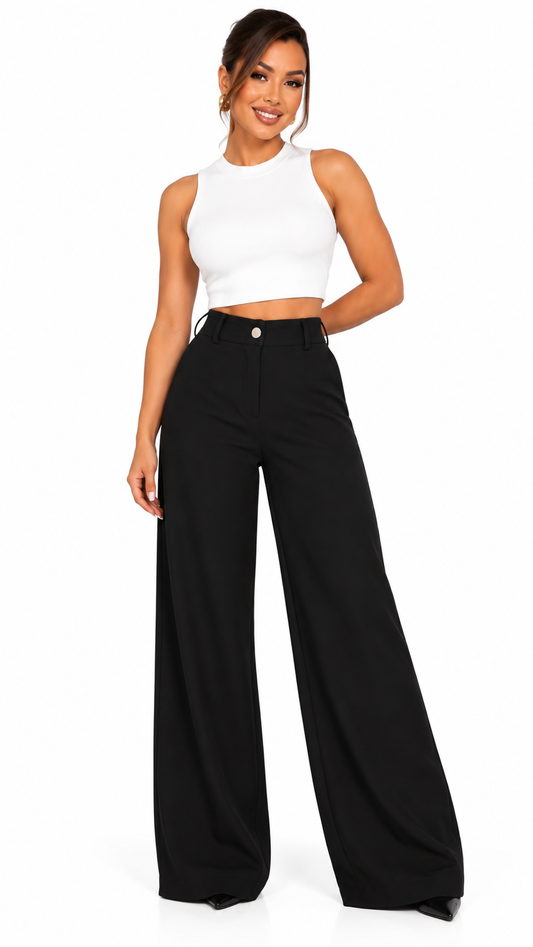 Calça Pantalona Alfaiataria Wide Leg - Preto