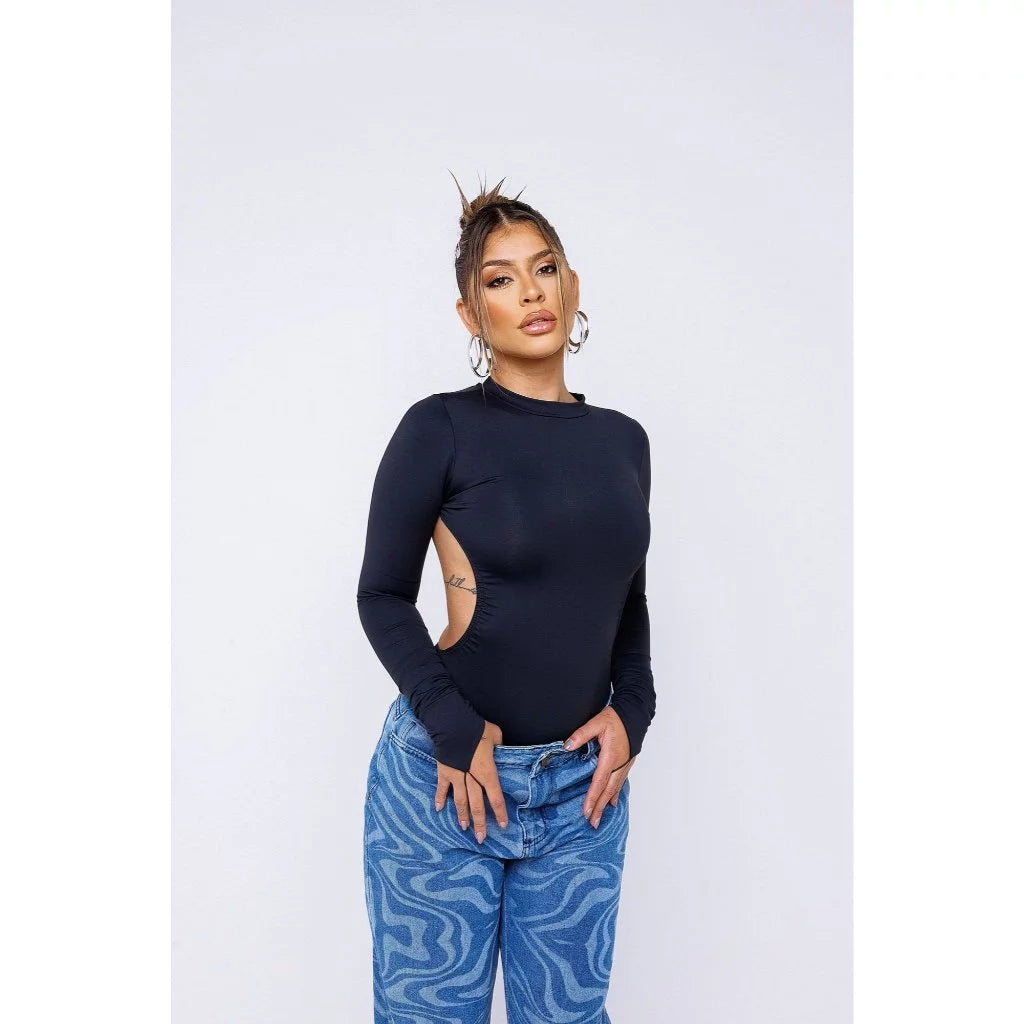 Body Feminino Manga Longa com Costas Abertas