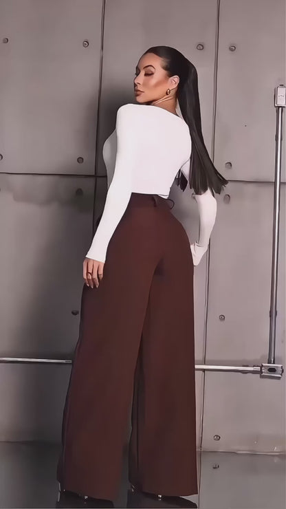 Calça Alfaiataria Pantalona Feminina Premium Wide Leg com Bolso