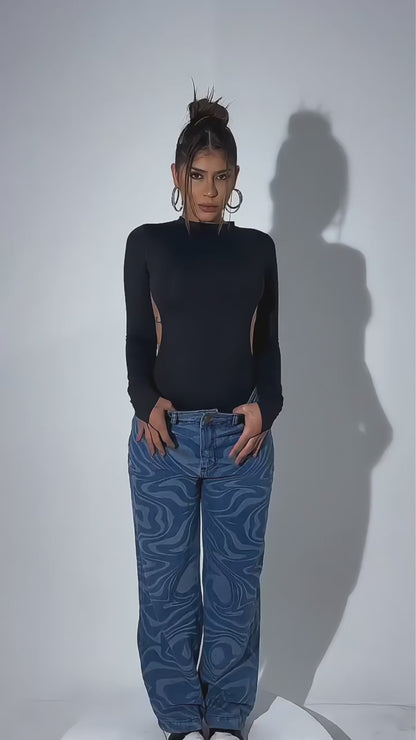 Body Feminino Manga Longa com Costas Abertas